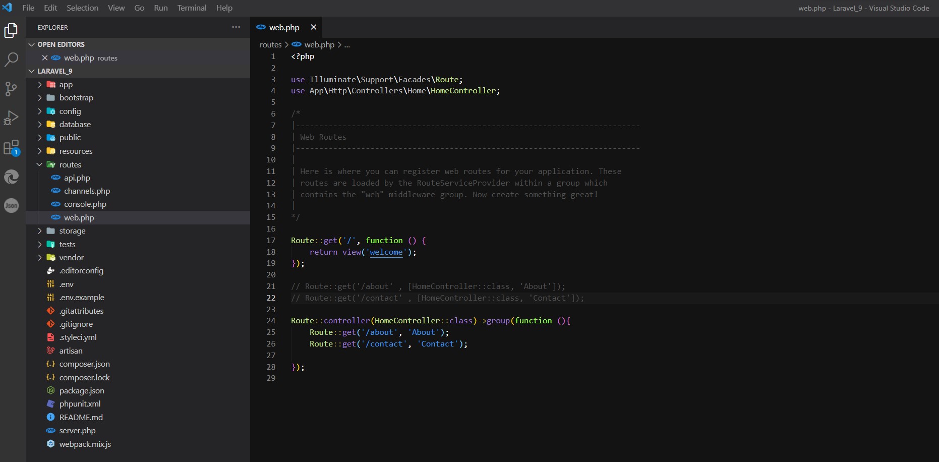 Laravel 9 - Controller Route Group